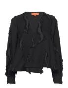 V Neck Long Sleeve Top, 2253 Fil Co Tops Blouses Long-sleeved Black STINE GOYA