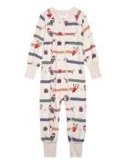 Bamboo Two Way Zip Pyjamas Santa Dogs 65 74/80 Pyjamas Sie Jumpsuit Cream Geggamoja