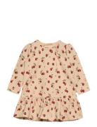 Dress L/S Gather Printed Dresses & Skirts Dresses Casual Dresses Long-sleeved Casual Dresses Beige Petit Piao