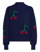 Cherry Printed Turtle Neck Jumper Tops Knitwear Jumpers Navy Bobo Choses