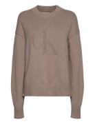 Ck Intarsia Loose Sweater Tops Knitwear Jumpers Beige Calvin Klein Jeans