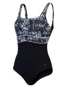 Womens Shaping Contour Eclipse Printed 1 Pc Sport Swimsuits Black Speedo