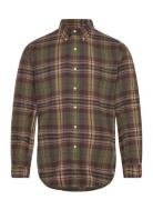 Custom Fit Plaid Brushed Flannel Shirt Tops Shirts Casual Green Polo Ralph Lauren