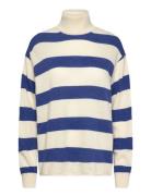 Eco Wool Stripe Kally Sweater Tops Knitwear Turtleneck Blue Mads Nørgaard