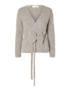 Slfgabella Ls Knit Bow Cardigan Tops Knitwear Cardigans Grey Selected Femme