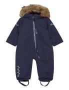 Toddler Padded Jumpsuit With Fur Mint 74 Outerwear Coveralls Snow-ski Coveralls & Sets Navy ISBJÖRN Of Sweden