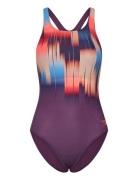 Womens Digital Printed Medalist Sport Swimsuits Purple Speedo