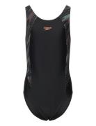 Girls Hyperboom Splice Muscleback Sport Swimsuits Black Speedo