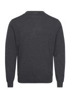 100 % Merino Crew Neck Knit Tops Knitwear Round Necks Grey Lindbergh Black