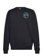 Thistle Flora Printed Crew Neck Sweatshirt Tops Sweatshirts & Hoodies Sweatshirts Navy Lyle & Scott