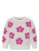 Kmgnaja L/S Flower Pullover Knt Tops Knitwear Pullovers White Kids Only