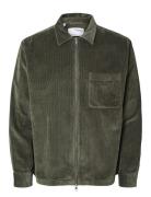 Slh-Jake Cord Overshirt Ls Zip Noos Tops Overshirts Green Selected Homme