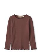 Rib T-Shirt L/S Reese Tops T-shirts Long-sleeved T-Skjorte Burgundy Wheat