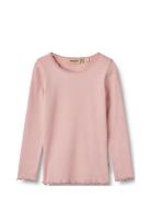 Rib T-Shirt L/S Reese Tops T-shirts Long-sleeved T-Skjorte Pink Wheat