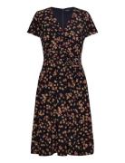 Floral Stretch Jersey Surplice Dress Knælang Kjole Navy Lauren Ralph Lauren