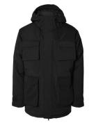 Slhron Parka Uldfrakke Frakke Black Selected Homme