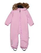 Toddler Padded Jumpsuit With Fur Mole 74 Outerwear Coveralls Snow-ski Coveralls & Sets Pink ISBJÖRN Of Sweden