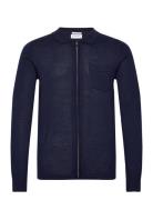 Merino Polo Collar Zip Cardigan Tops Knitwear Full Zip Jumpers Navy Lindbergh