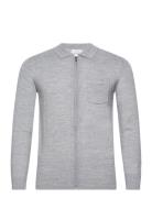 Merino Polo Collar Zip Cardigan Tops Knitwear Full Zip Jumpers Grey Lindbergh