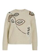 Vibrida O-Neck L/S Embroidery Knit Top Tops Knitwear Jumpers Beige Vila