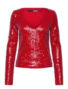 Sequins Ls V-Neck Top Tops Blouses Long-sleeved Red ROTATE Birger Christensen