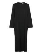 Objlisa Lo L/S Midi Dress Aop Div Maxikjole Festkjole Black Object