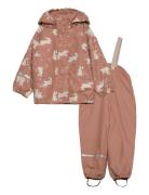 Rainwear Set - Aop, W. Fleece Outerwear Rainwear Rainwear Sets Pink CeLaVi