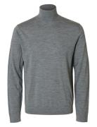 Slhtray Ls Knit Merino Roll Neck Noos Tops Polos Long-sleeved Grey Selected Homme