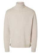 Slhcody Ls Knit Relaxed Roll Neck Tops Knitwear Long Sleeve Knitted Polos Cream Selected Homme