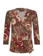 Floral Stretch Jersey Top Tops Shirts Long-sleeved Khaki Green Lauren Ralph Lauren