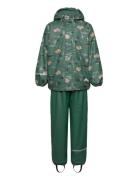 Rainwear Set - Aop, W. Fleece Outerwear Rainwear Rainwear Sets Green CeLaVi