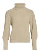 Vilou New Rollneck L/S Knit Top - Noos Tops Knitwear Turtleneck Beige Vila