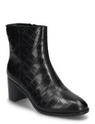 Cassie Crocodile-Embossed Leather Bootie Shoes Boots Ankle Boots Ankle Boots With Heel Black Lauren Ralph Lauren