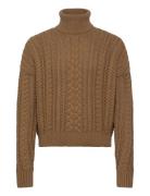 Cable-Knit Cotton-Blend Turtleneck Tops Knitwear Turtleneck Khaki Green Lauren Ralph Lauren