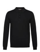 Core Merino Ls Polo Tops Knitwear Long Sleeve Knitted Polos Black Michael Kors