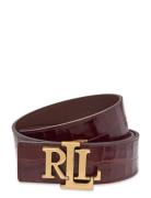 Logo Reversible Croc-Embossed Wide Belt Bælte Brown Lauren Ralph Lauren