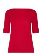 Stretch Cotton Boatneck Tee Tops T-shirts & Tops Short-sleeved Red Lauren Ralph Lauren