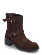 Biaharper Mid Calf Biker Boot Oily Suede Shoes Boots Ankle Boots Ankle Boots Flat Heel Brown Bianco