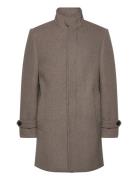 Recycled Wool Funnel Neck Coat Uldfrakke Frakke Beige Lindbergh