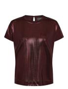 Mmnivola O-Neck Metallic Tee Tops T-shirts & Tops Short-sleeved Burgundy MOS MOSH