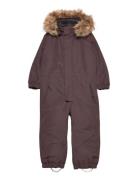 Coverall W. Fake Fur Outerwear Coveralls Snow-ski Coveralls & Sets Brown Color Kids