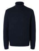 Slhzig Ls Knit Structure Roll Neck Tops Knitwear Turtlenecks Navy Selected Homme