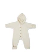 Jumpsuit Bouclé Merino Wool W. Buttons And Hoodie Jumpsuit Cream Smallstuff