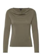 Long Sleeved Ruched Boat Neck Top Tops T-shirts & Tops Long-sleeved Khaki Green Monki