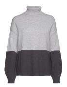 Viril Blocking Roll-Nk L/S Knit Top-Noos Tops Knitwear Jumpers Grey Vila