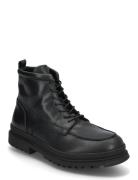 Biagrant Moc Toe Lace Up Boot Tumbled Leather Snørestøvler Black Bianco