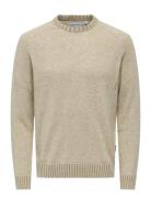 Onseddy Reg 7 Wool Crew Knit Tops Knitwear Round Necks Beige ONLY & SONS