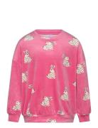 Sweater Velour Aop Rabbit Tops Sweatshirts & Hoodies Sweatshirts Pink Lindex