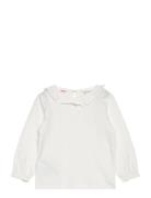 Ruffled Collar T-Shirt Tops T-shirts Long-sleeved T-Skjorte White Mango