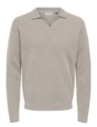 Onsraymond Reg 12 Resort Knit Tops Polos Long-sleeved Beige ONLY & SONS